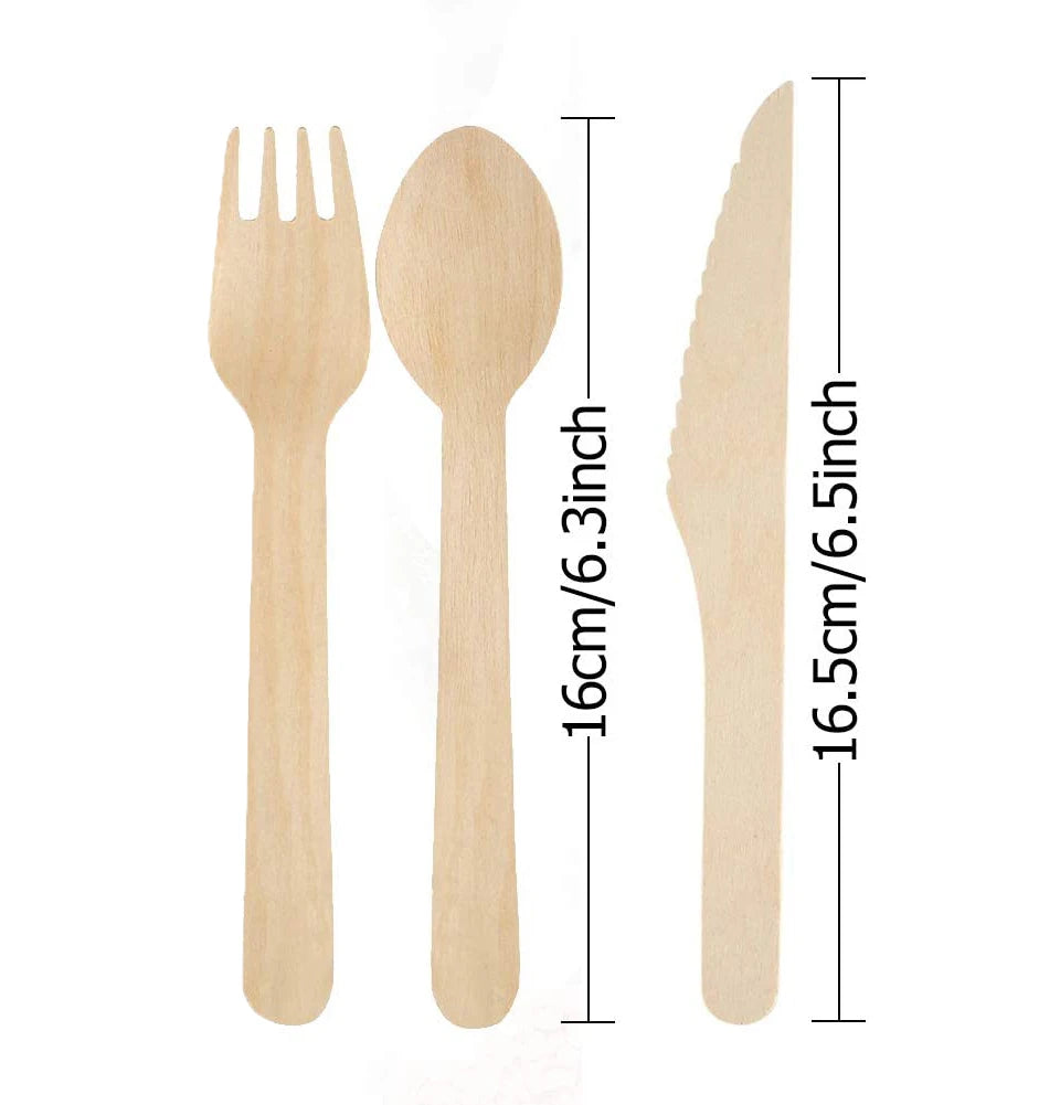 Disposable  Food Grade Wood Utensils Travel Cutlery Kit 160mm Wooden Cutlery Set