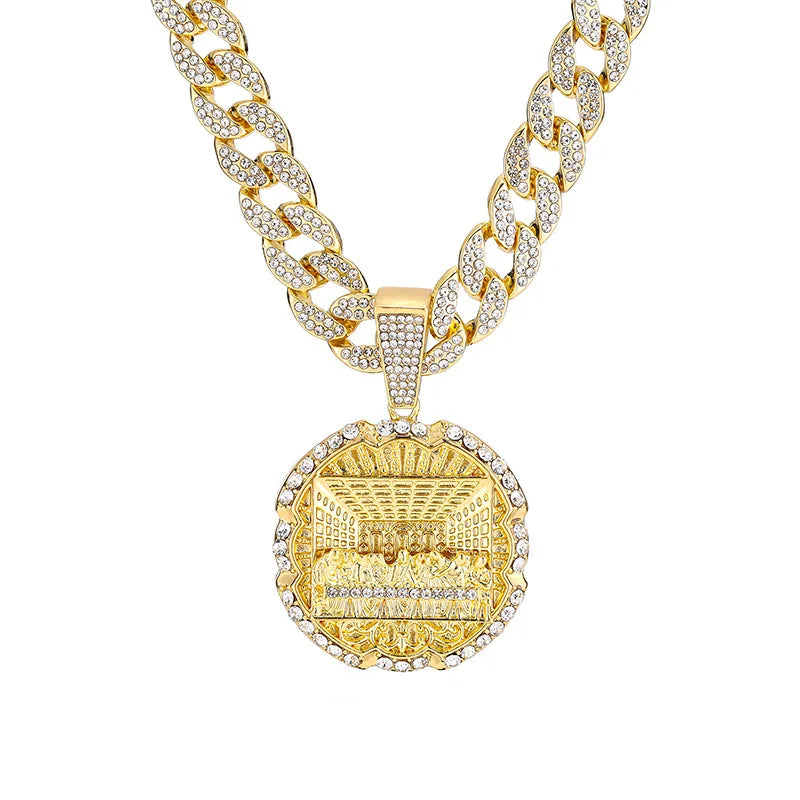 Europe and the United States Explosive Hip Hop Full Diamond Round Brand Last Supper Pendant Necklace Manufacturers Direct Sales