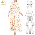 Custom Ladies Long Sleeve Autumn Print Elegant Ladies Long Dress Stunning Ivory Long Sleeve Floral Maxi Dress