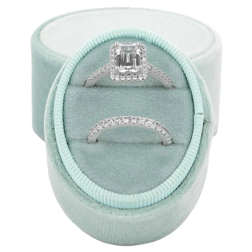 Wholesale Light Green Single Double Ring Oval Velvet Ring Box Engagement Marriage Proposal Confession Wedding Ring Box