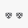 Ailmay 925 Sterling Silver Fashion Heart Black Enamel Diamond Grid Zirconia Stud Earrings for Women Valentine's Day Jewelry Gift