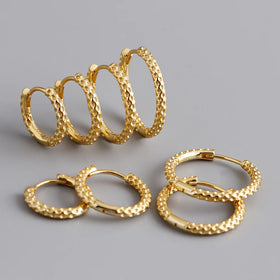 Fashion 925 Silver Plain Simple Round Wave Point Hoop Earrings Jewelry 18K Gold Plated Sterling Silver Hoop Earrings for Women