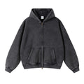 Custom Embroidery French Heavyweight Distressed Acid Wash Zip up Hoodie Puff Print Double Zipper Sun Faded Washed Zipped Hoodie