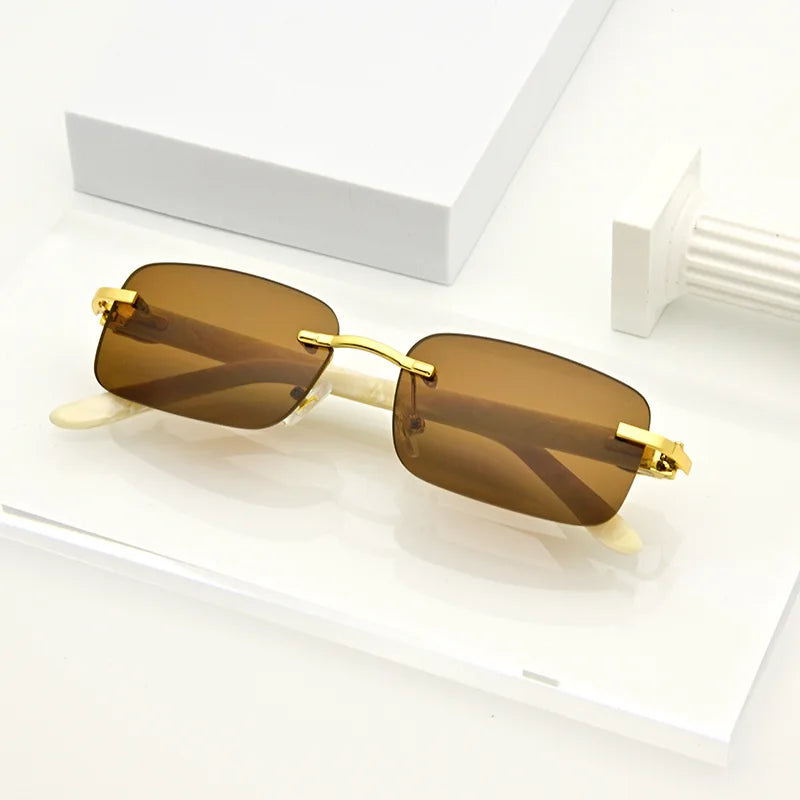 Retro Custom Logo Men Sunglasses Gafas Fashion Small Square Rimless Trendy Shades Sunglasses Women