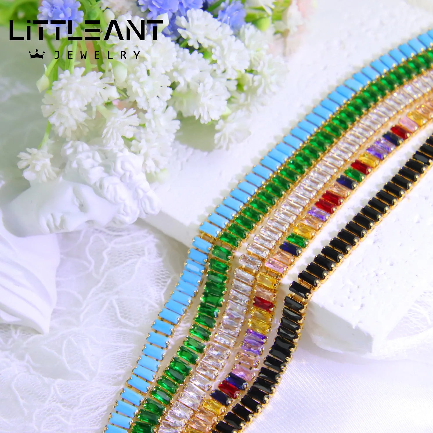 Non Tarnish Diamond Bracelet Jewelry Set 18k Gold Plated Zircon Tennis Necklace Set for Women