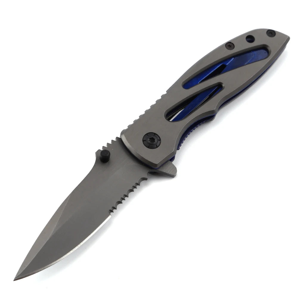 Pakistan Stainless Steel Chinese EDC Outdoor Tactical Survival Pocket Handmade Knife with Blue Window Handle