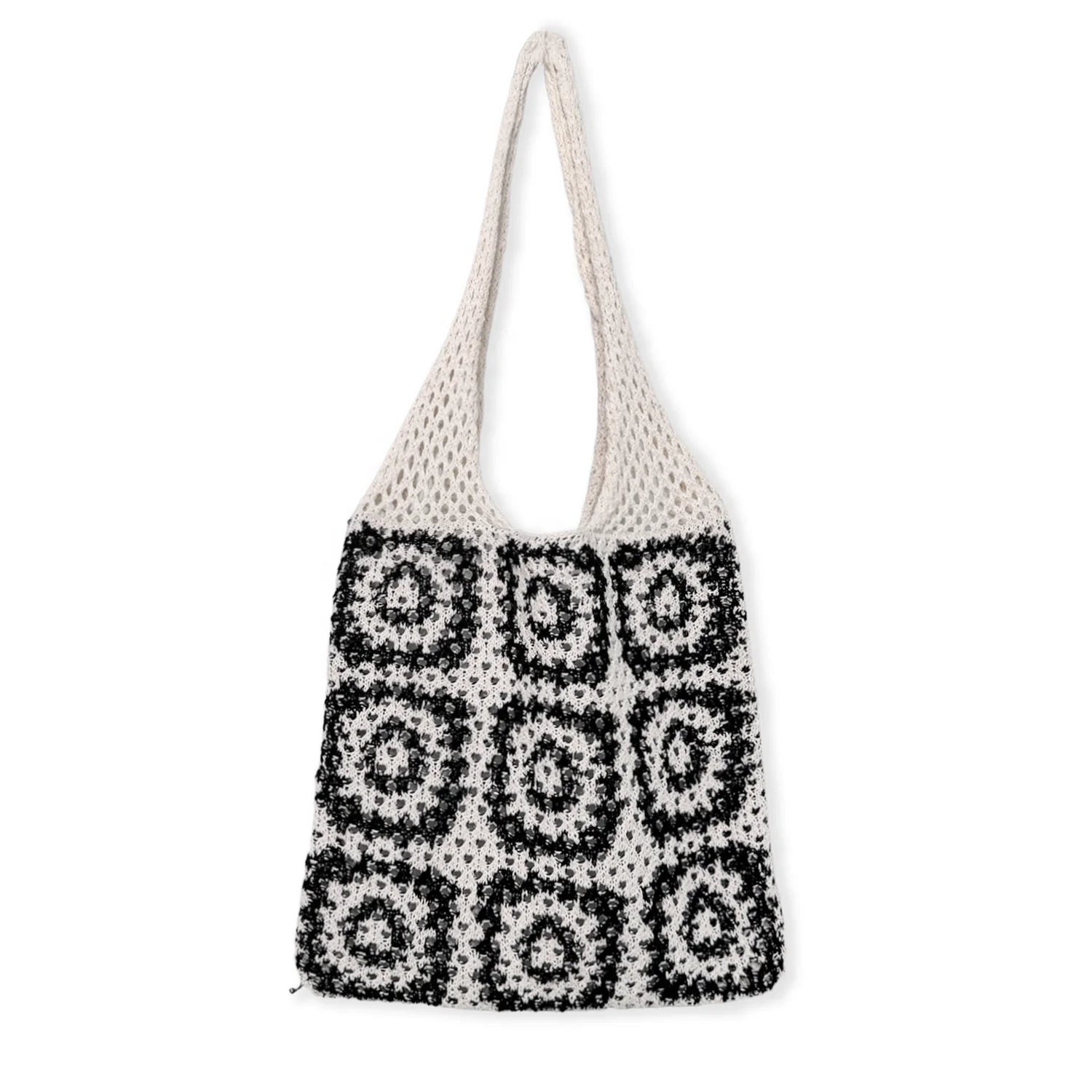 2024 Mona Luxury Bohemian Fashion Crochet Knitted Women's Tote Bags Vintage Beach Shopping Two Handles Spring Summer Polyester