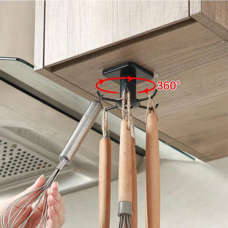 Kitchen Rotary Hook Wall Mounted Kitchenware Storage Rack Accessories Cabinet Organizer Hook up Storage Rack Spoon Hanger