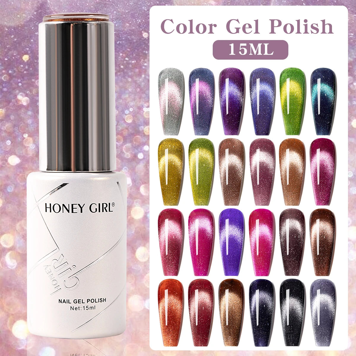 HONEY GIRL New Arrival High-Density 9D Star Cat Eye Gel Polish 12 Colors Gel Top Coat LED Lamp Soak UV Magnetic Cat Eye Polish