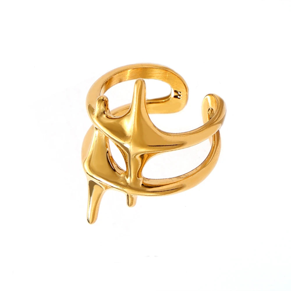 Cross Star Ring Personality Cold Wind Titanium Steel Plated 18k Real Gold Trend Men's and Women's Index Finger Ring
