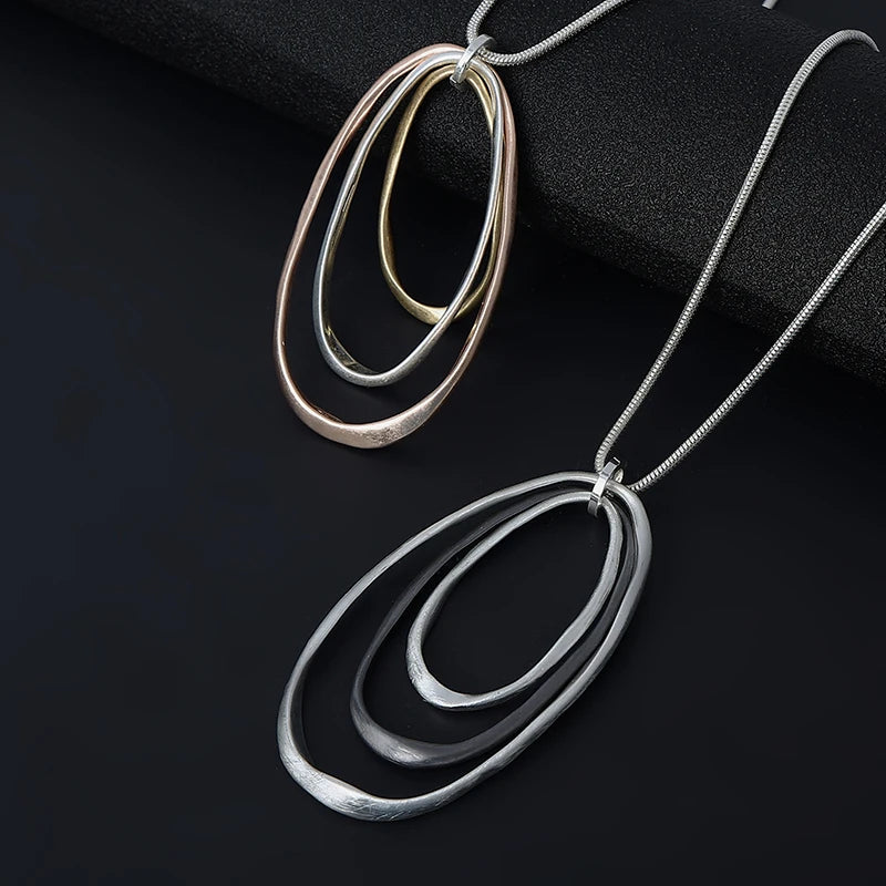 TongLing European Vintage Long Sweater Necklace Jewelry Oval Charm Necklace for Daily Life