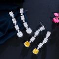 Top Gorgeous Long Dangle Drop Square Yellow CZ Earrings for Women Trendy New Cubic Zirconia Party Jewelry Accessories