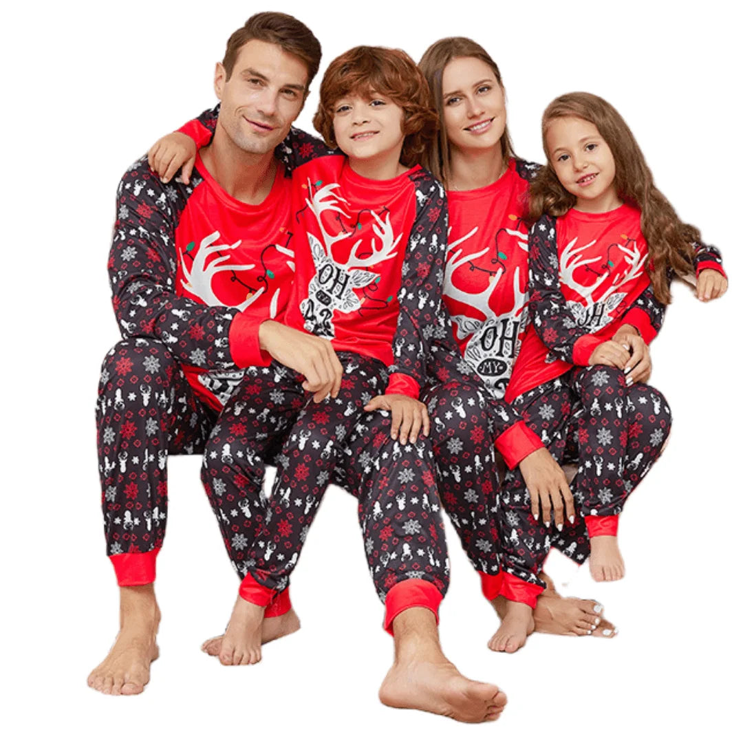 4Pcs/Set Yiwu Market Wholesale Letter Green Plaid Printed Christmas Family Home Dress Pajamas New Set