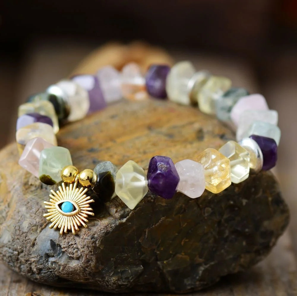 Romantic Stretchy Brass Zinc Alloy Cute Christian Crystal Bracelet Reiki Diamond Gemstone Healing Jewelry for Men Women Unisex