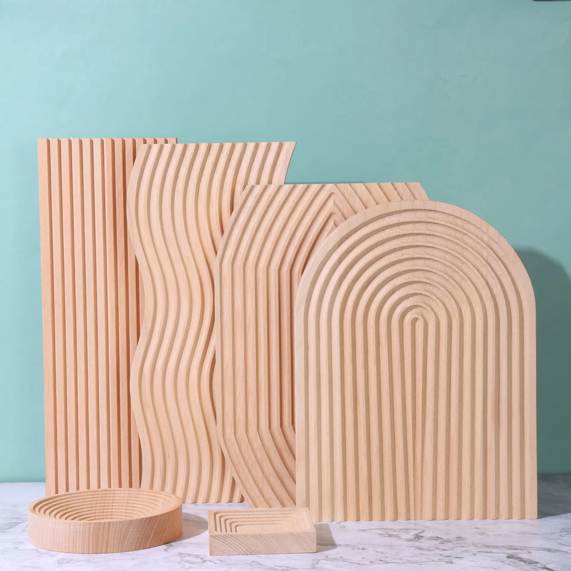 Wholesale Custom Nordic Water Ripple Beech Bamboo Wooden Coffee Tea Bread Food Dinner Serving Trays