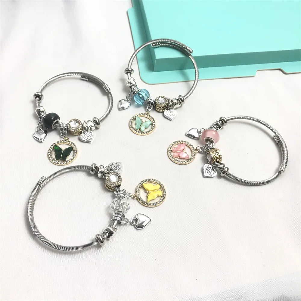 4 Colors butterfly Pendant Heart Beads Charm Women YF Brand Luxury Ladies Bracelets