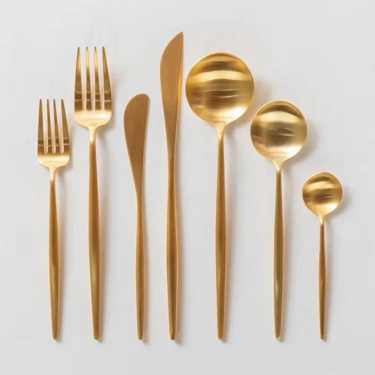 Dishwasher Safe Stainless Steel Cutlery Back to School Wedding Matt Gold Plated Flatware Set
