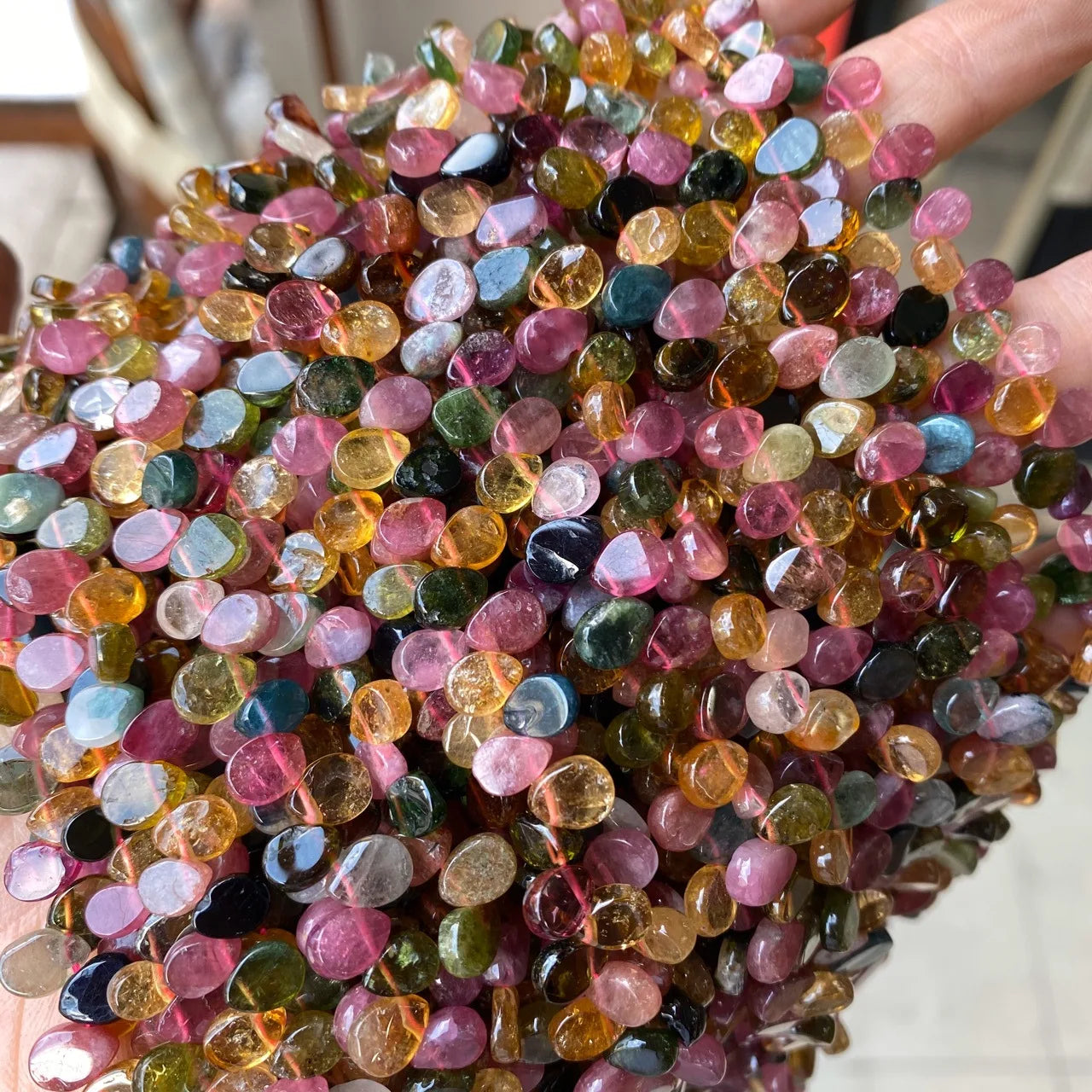 Colorful Flat Tear Water Drops Shape Tourmaline Bead Strand Jewelry Making 15.5" in Strand