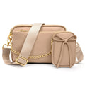 Fashionable Beige 2l Waterproof Women's Gold Chain Leather Crossbody Side Sling Bag with Phone Pocket on Strap