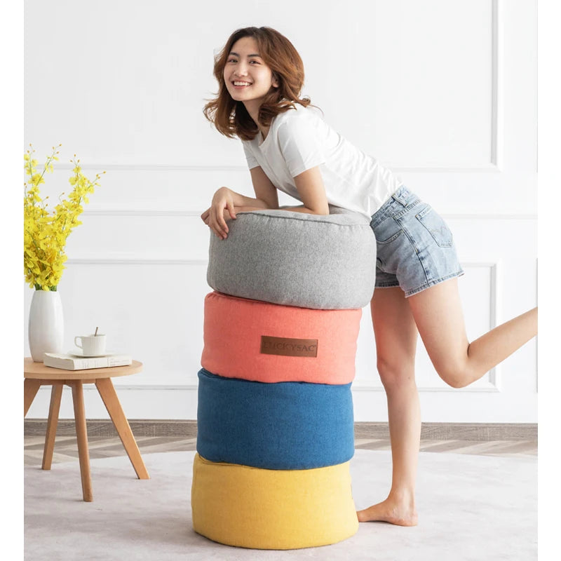 Relax and Comfy Faux Linen Stool Living Room Ottoman Bean Bag Chair Waterproof Indoor/Outdoor Foot Stools