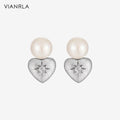VIANRLA  925 Sterling Silver Jewelry 6mm Pearl Heart Chunky  Minimalist   Studs Jewelry Fashion Style  for  Women