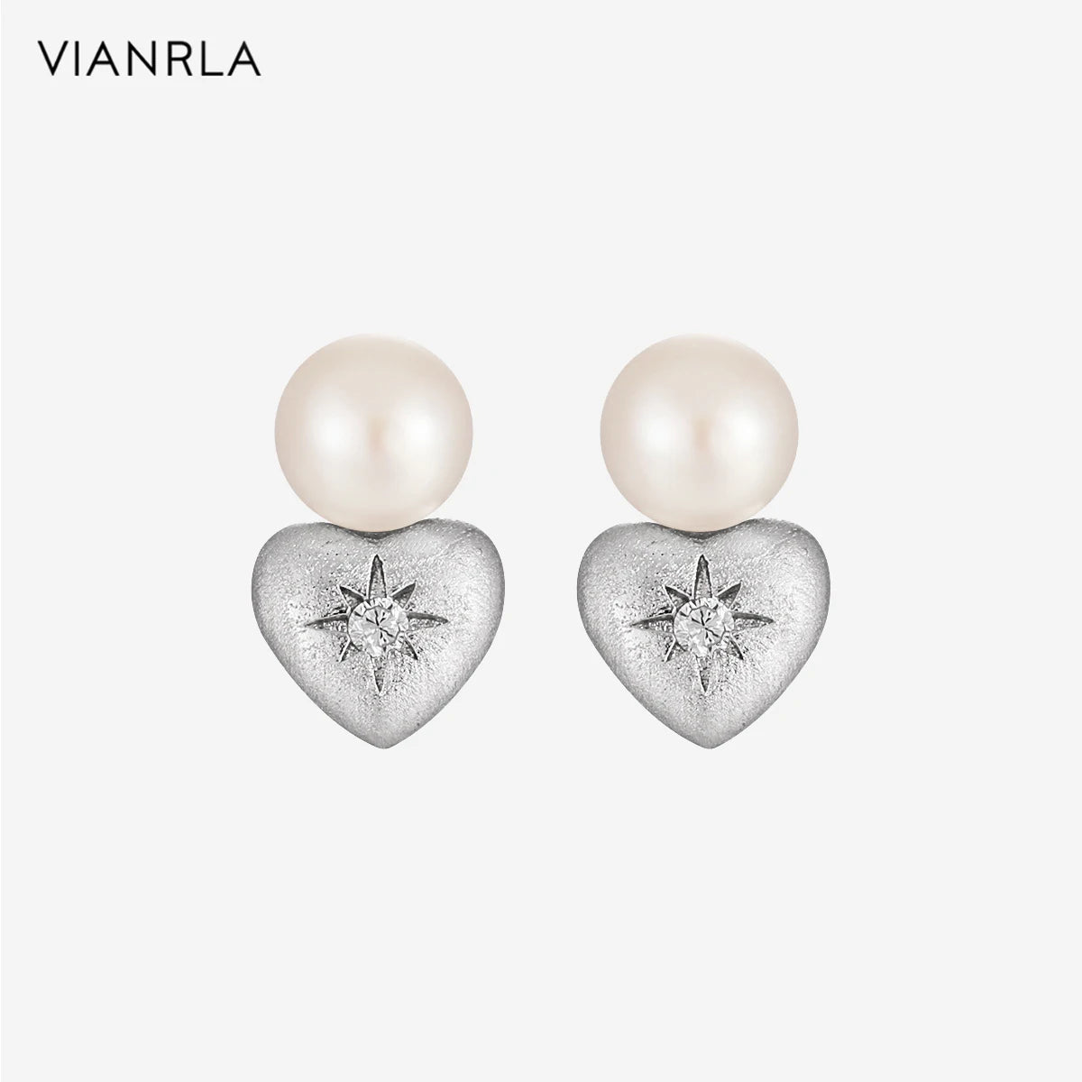 VIANRLA  925 Sterling Silver Jewelry 6mm Pearl Heart Chunky  Minimalist   Studs Jewelry Fashion Style  for  Women