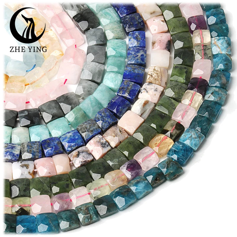 Zhe Ying 10x10x5mm Irregular Faceted Cube Stone Beads Natural Stones Faceted Rondelle Flat Natural Stone square Beads