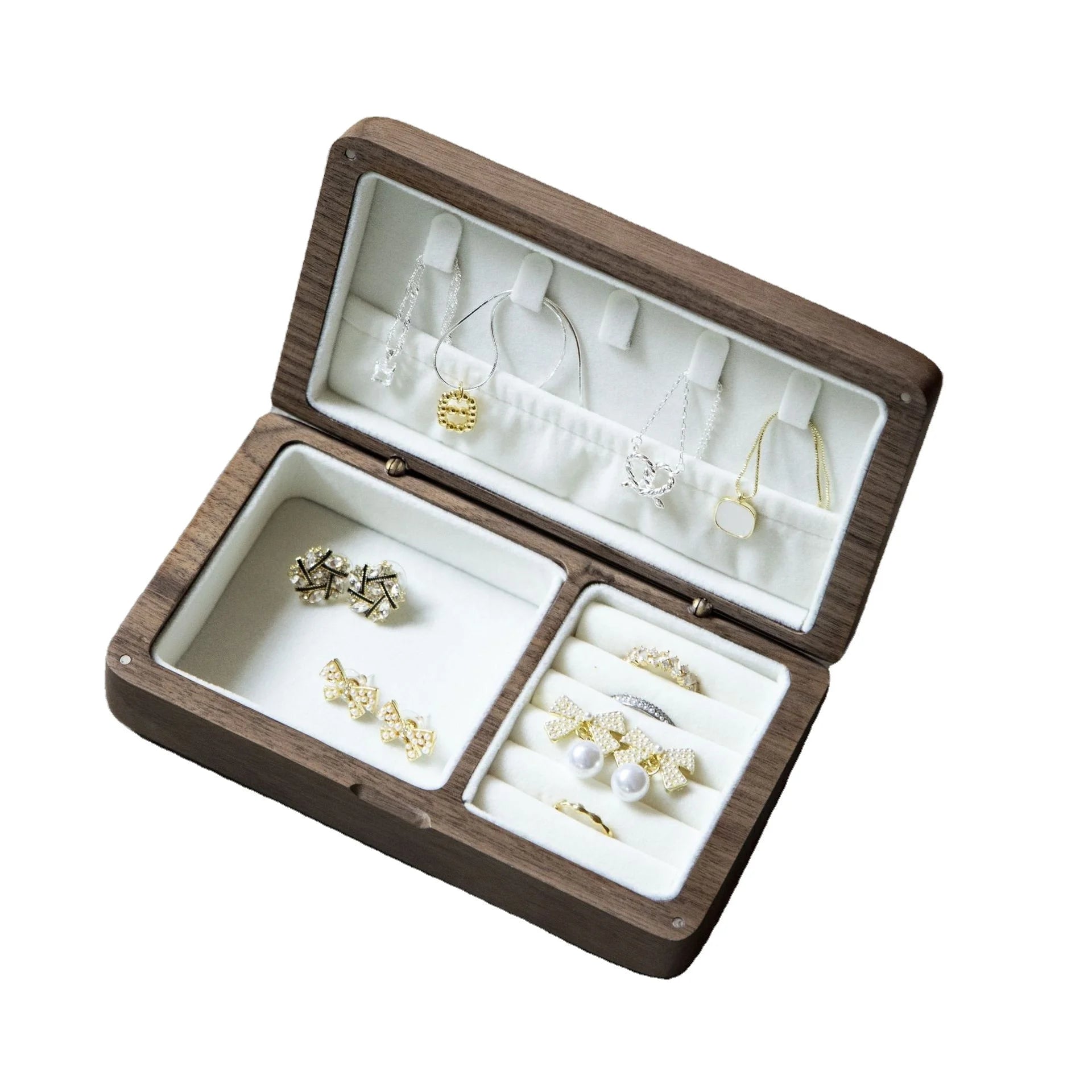 Small Size Black Walnut Wooden Jewelry Storage Box Traveling Jewelry Box