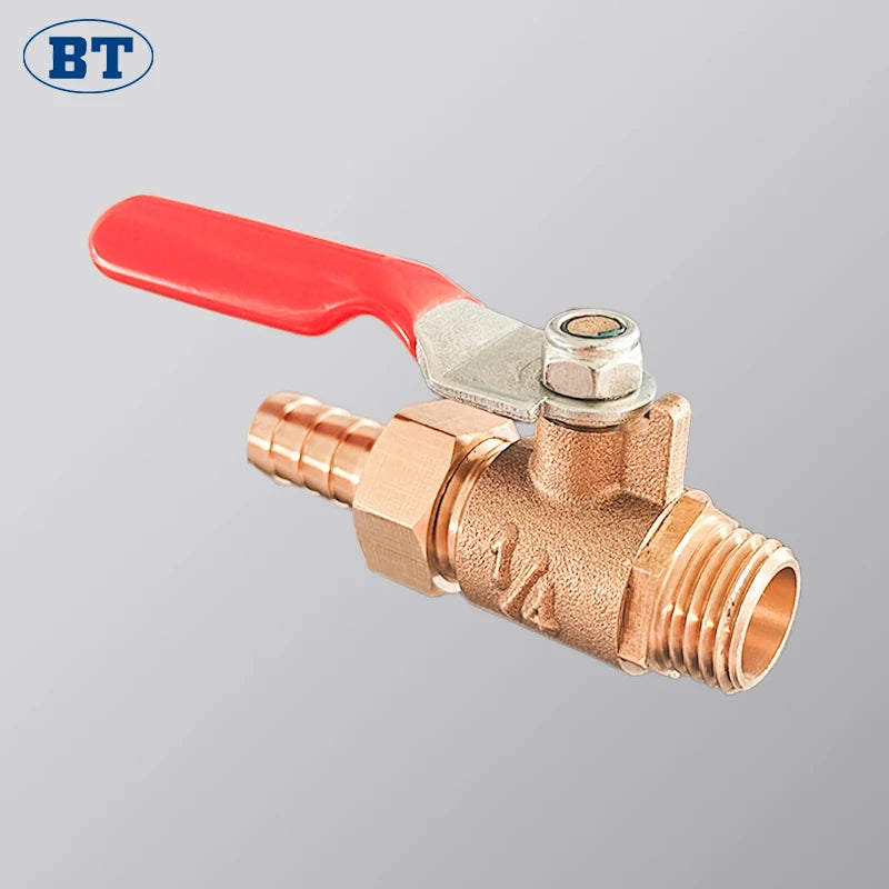 1/4" Red Handle Brass Mini Valve Double Insert Ball Valve for Pneumatic Air Compressor