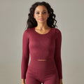 Women's Long Sleeve Breathable Compression Yoga T-Shirt Soft Crew Neck Seamless Ribbed Design Four-Way Stretch Eco-Friendly for