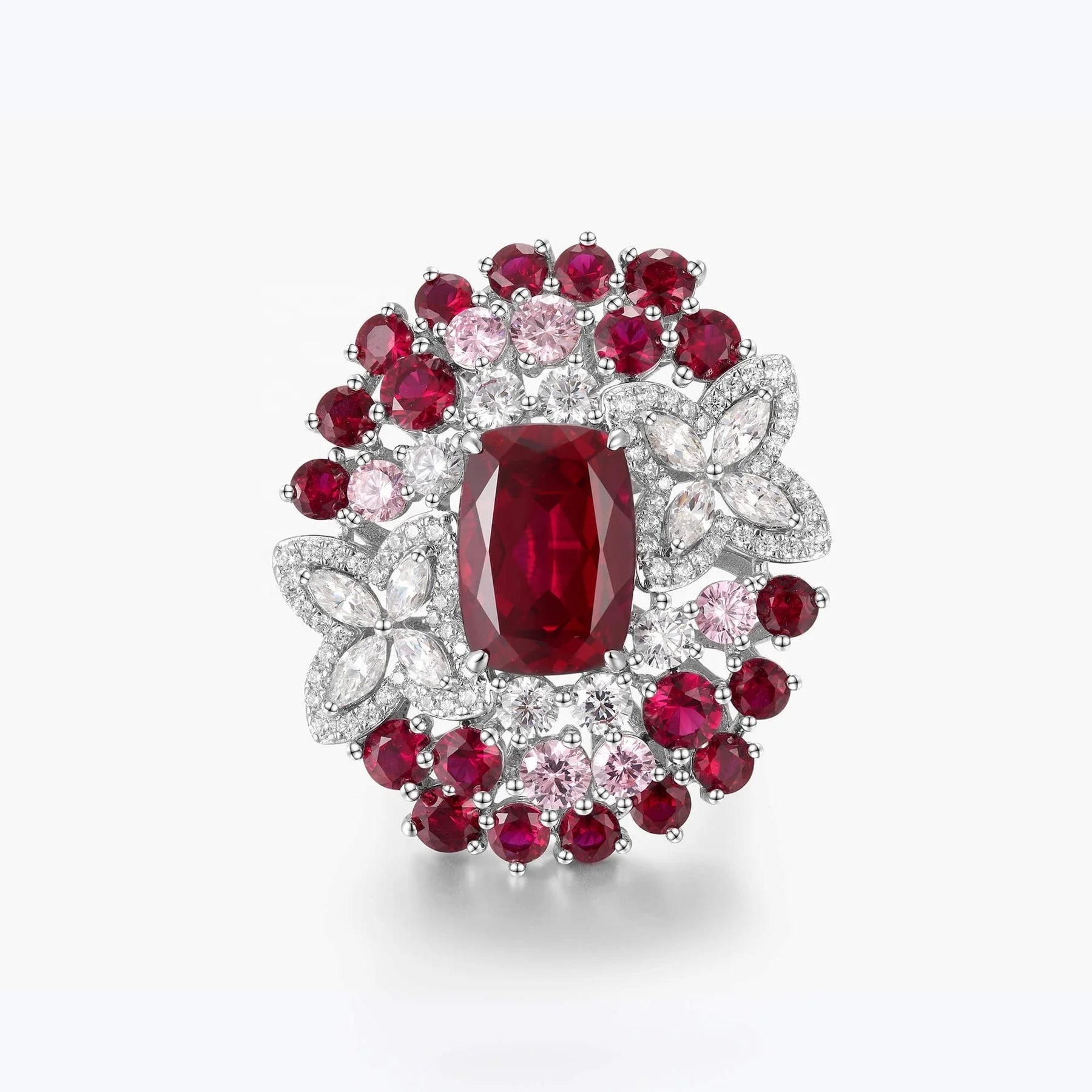 Trendy 925 Silver Engagement Ring with Ruby Wedding Zircon Fashion Jewelry for Women's Party and Anniversary