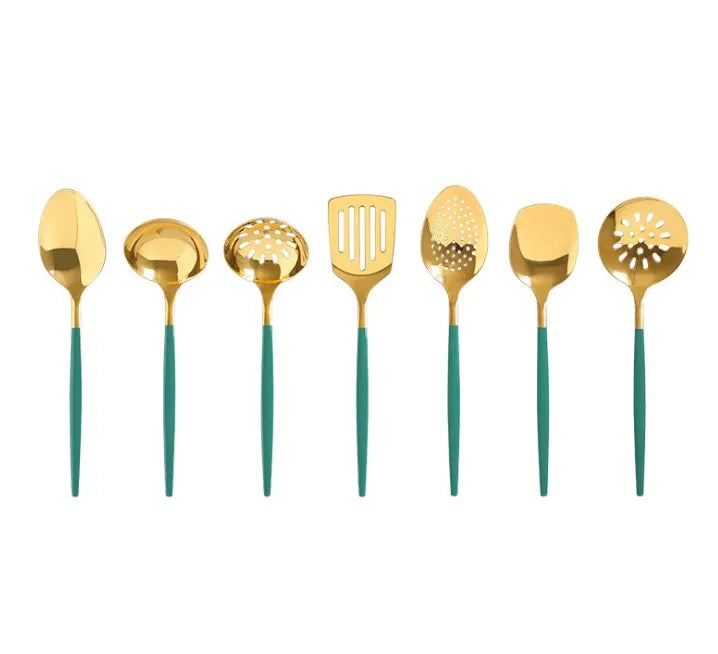 Kitchen Accessories 7 Pieces Pack Food Grade Color Plated 304 Stainless Steel Kitchen Utensils Set for Cooking