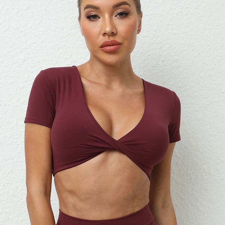 New High Quality Yoga Gym Workout Crop Top Custom logo Yoga Short Sleeve Crop Top for Women