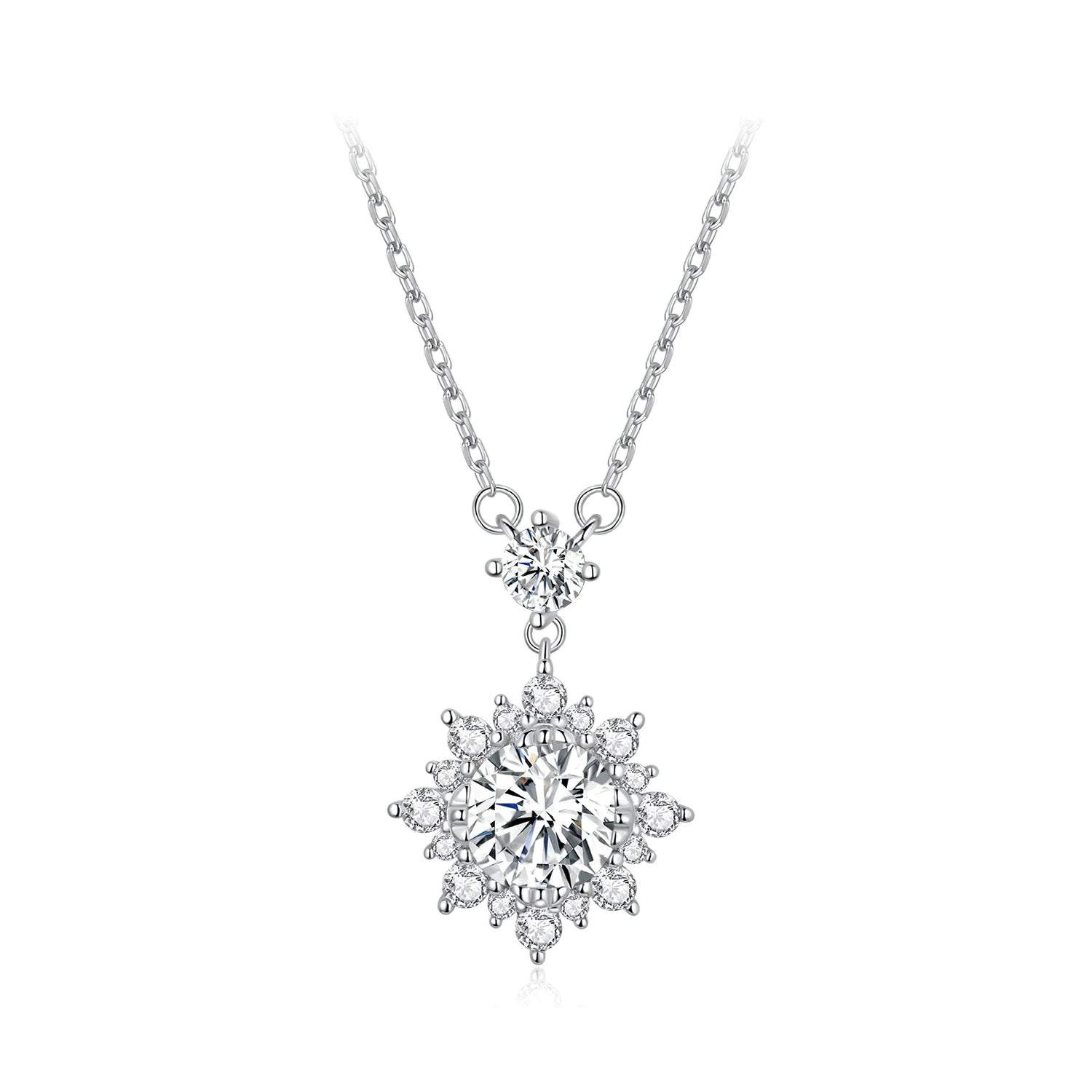 14K Gold Plated Moissanite Flower Pendant Necklace - 1 Ct Lab Grown Diamond S925 Sterling Silver Chain Women's Elegant Jewelry