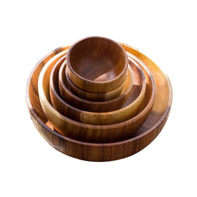 Acacia Wood Flat Bottom Bowl Large Salad Bowl Log Instant Noodle Household Fruit Bowl