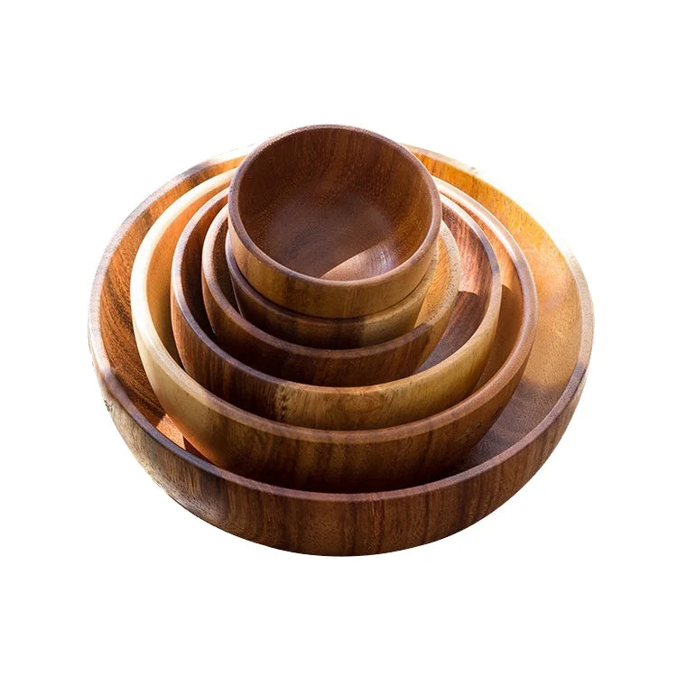 Acacia Wood Flat Bottom Bowl Large Salad Bowl Log Instant Noodle Household Fruit Bowl