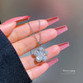 Stainless Steel Real Gold Plated Beautiful Zircon Crystal Rhinestones Lucky Leaf Clover Pendant Women Necklace
