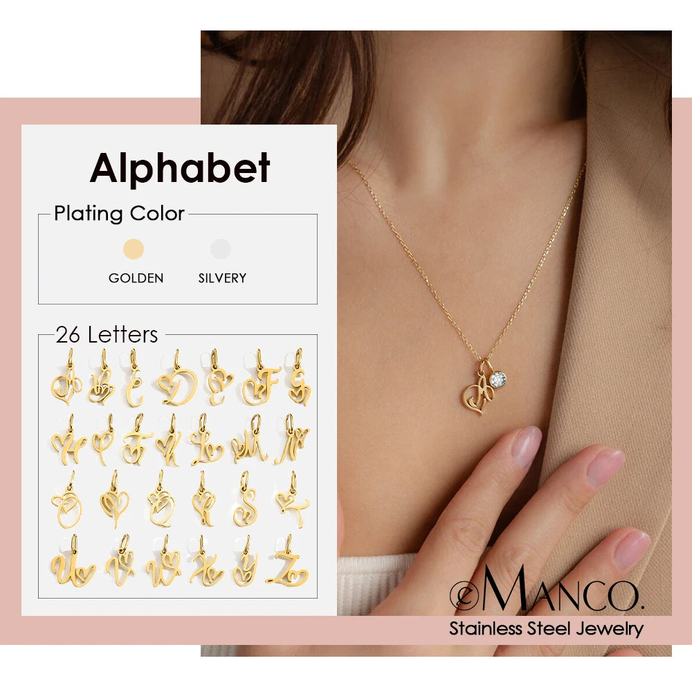 EManco Fashion Jewelry Gold Stainless Steel 26 Capital Tiny Initial Art Letter Pendant Necklace Women Birthday Stone Necklaces