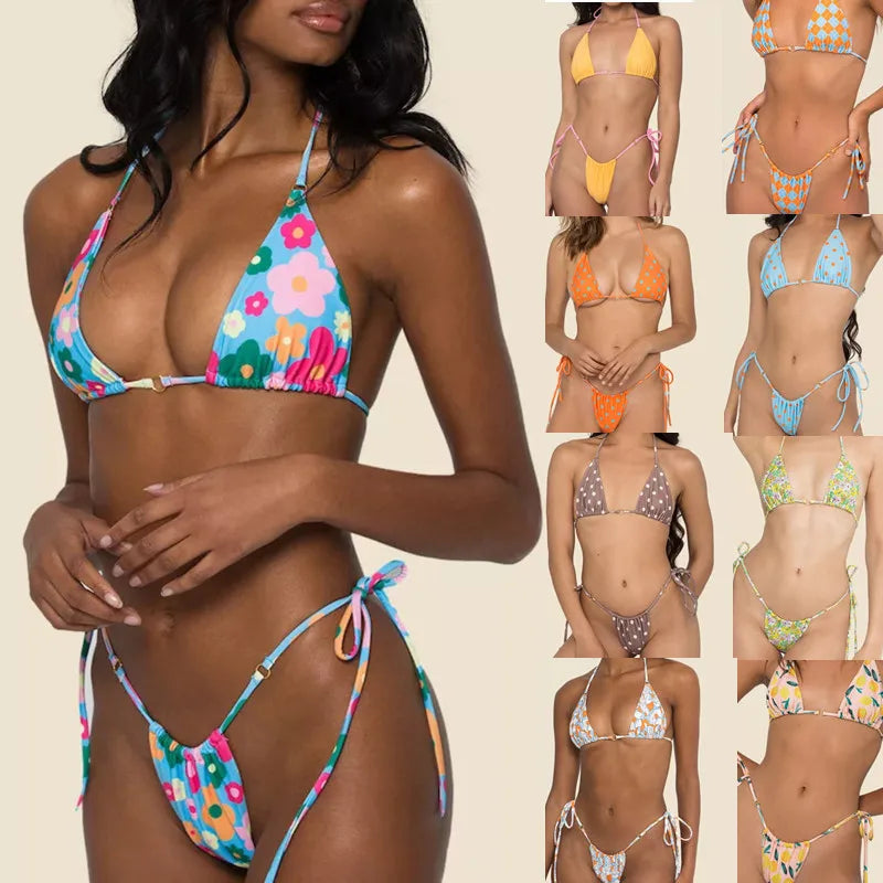 2026 Split Straps Bikinis & Beachwear Textured Digital Printing Swimwear  Manufacturers Custom Swimsuit for Women Bikinis
