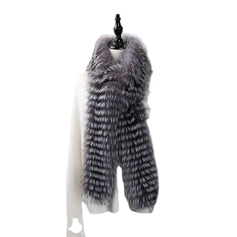 MWFur Fur Long Style Scarf Shawl for Ladies Fashion Winter Luxury Fox Fur Scarf Fox Hair Shawl