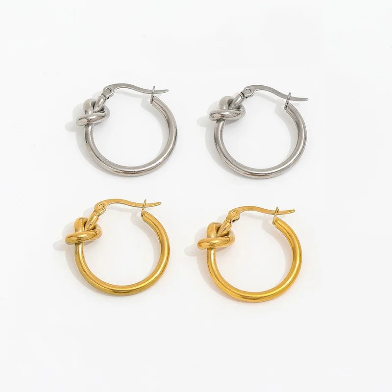New Trendy Earring 18K Gold Plated Knot Huggie Earrings for Women Stainless Steel Earrings Wholesale