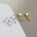 Europe and America Fashion Jewelry 925 Sterling Silver Pearl Bow Gold Plated Stud Earring Jewelry for Women MegaBDM