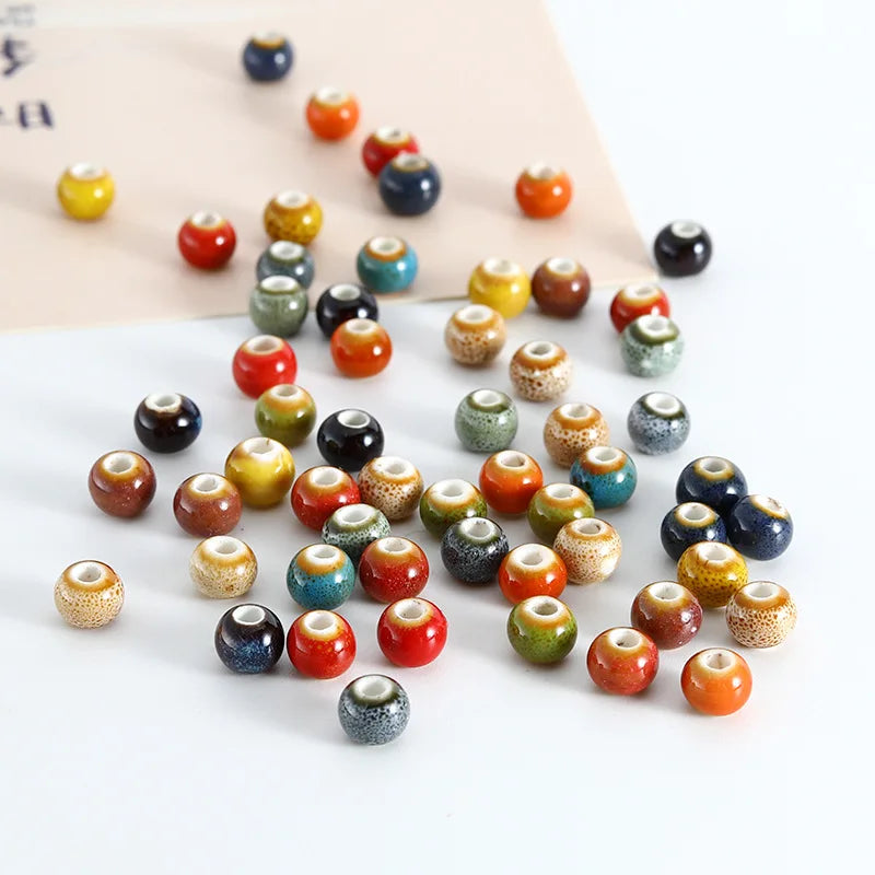 Retro 6mm Colorful Ceramic Clay Beaded Handmade Fancy Glaze Round Shape Beaded Charm for DIY Making Jewelry Accessories