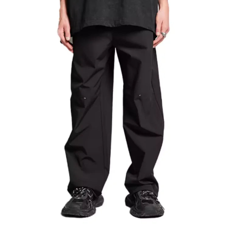 On Sale Men's Casual Nylon Wide Leg Track Pants Breathable Knitted Mid Waist Flat Front Drawstring Closure Loose Fit Streetwear