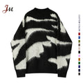 Custom Oem & Odm Fashion Jacquard Men Designer Knit Sweater Mohair Knitwear Crew Neck Pullover Men's Fuzzy Sweaters