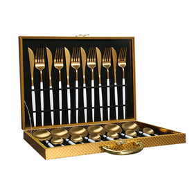 European Sterling Silver Wholesale Black Hole Color Handle Titanium Plated Stainless Steel Flatware Set