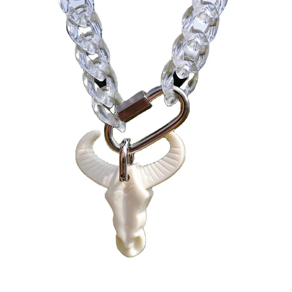 Punk Style White Cow Head Necklace Link Chain Choker for Parties Transparent Long Acrylic 1 Piece Per Clear 1pc/opp Anniversary