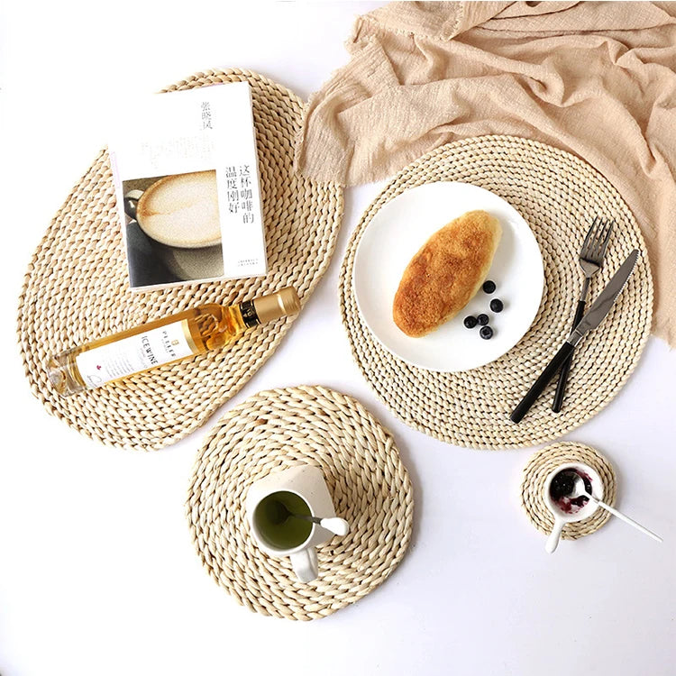Natural Corn Husk Handmade Straw Tea Cotton Round Purple Tablemat Placemat