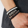 Wholesale Newest 4piece Mens Beaded Bracelets Woven Multi Layered Leather Heart Bracelet Jewelry Set