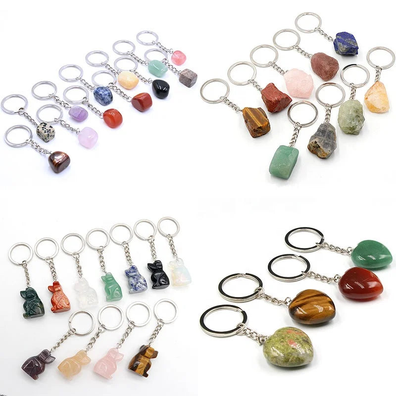 New Product Various Keychain Mixed Natural Quartz Crystal Keychain for Gift